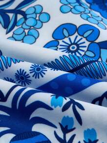 BIUBIU Plus Size Women's Casual V-Neck Loose Floral Print Flare Sleeve Jumpsuit, Suitable For Hawaiian Holiday - Blue - View 7