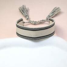 1pc Bohemian Handmade Braided Vintage Simple Creative Bracelet, Unisex - Black and White - View 2