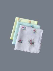 Thin Feel 11.6in Fabric Crescenta Women's Printed Handkerchief Retro 6pcs Back To School