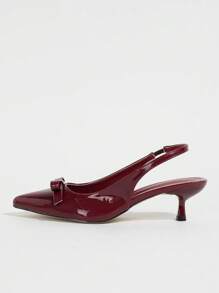 Damesschoenen met hoge hakken en strikversiering, bordeauxrood lakleer, geschikt voor afstudeerfeest, bruiloftsfeest, vakantie, zomerseizoen, elegante hoge hakken, terug naar school, schoenen voor studenten, Halloween, Kerstmis, gotisch heksen-Halloweenfeest, herfstdiscofeest, sexy nacht