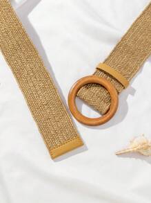 1 件女士木扣弹力腰带，适合海滩度假夏季、学校秋季、秋季、万圣节 - 卡其色 - 查看 4