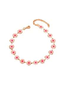 1pc European & American Style Daisy Flower With Pearl Bead Handmade Anklet For Women