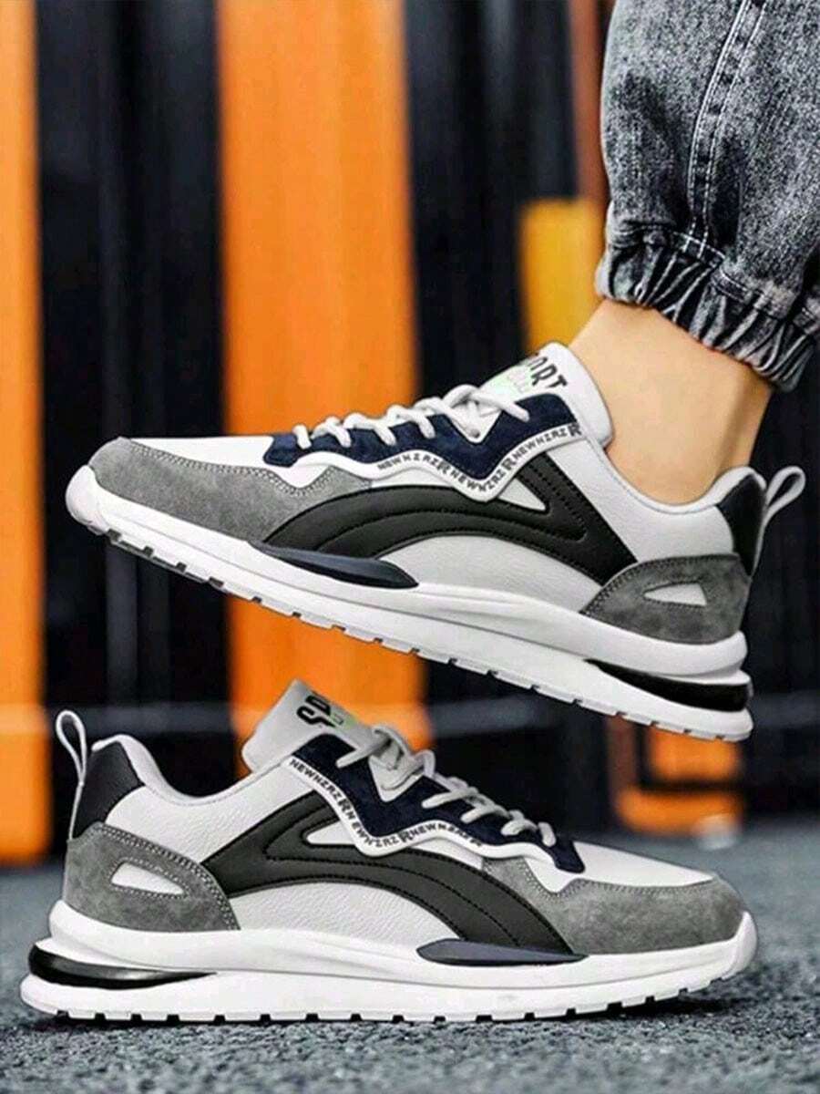 ISPORTE New Men's White And Gray Contrast Sports Shoes, Shock-Absorbing And Non-Slip Casual Skate Shoes, Lightweight, Breathable, Comfortable And Fashionable Casual Sports Shoes. - 白灰 - 查看 1
