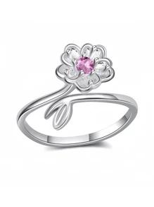 1pc S925 Sterling Silver Sakura Flower Ring For Women, Dainty Minimalist Floral Design, Suitable For Students, Daily Wear, Wedding, Party, Can Also Be A Great Gift For Loved Ones