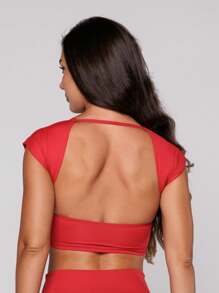 Women's Fitness Top Polyamide Open Back Square Neckline Essential Lot Fitness - 紅色 - 查看 2