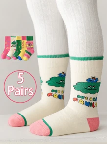 5 pares de calcetines finos para niños en primavera y otoño, calcetines tipo media caña de colores caramelo para niñas, calcetines con graffiti rosa, serie de dibujos animados lindos, regalos del Día del Niño, regalos de Halloween