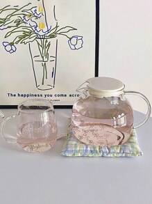 1pc INS风格蝴蝶结印花玻璃杯，不对称手柄水杯，家用下午茶咖啡杯，果汁冷饮杯，早餐牛奶杯，酸奶燕麦杯，节日礼品杯，送给家人朋友的礼物，情人节礼物返校 - 彩色 - 查看 7