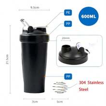 Portable Protein Shaker, 600ml Fitness Bottle With Wire Blender Ball For Fitness Enthusiasts, Athletes, Perfect For Outdoor Gym, 1 Pc.