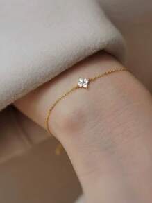 1pc S925 Pure Silver Flower Zirconia Bracelet, Simple Snowflake Zirconia Pendant, Chain Bracelet, Japanese And Korean Simple Jewelry, Women's Jewelry Gift