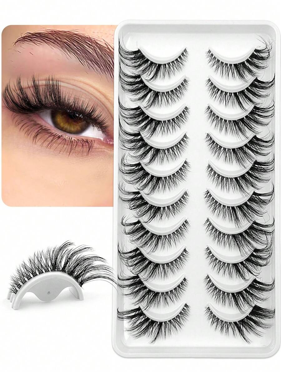 Asiteo 10 Pairs Fluffy Cartoon Cat Eye False Eyelashes, Extended Outer Corner, With Soft Transparent Lash Band - Hitam - View 1
