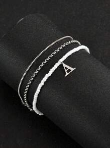 全新 3 件装波西米亚风个性首字母脚链套装不锈钢 26 个字母吊坠多层脚链女式海滩名字首字母首饰女