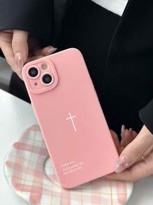 White Pink Slogan Element Fashion Phone Case Psalm 46:5 Cross Christian Style Phone Case Compatible With IPhone Galaxy And Other Smartphone Models Pink Floral Print Can Be Used As A Gift Or For Personal Use Easter Spring Gift Birthday - Multicolor - View 2