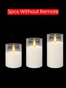 3件套电子装饰LED蜡烛灯，带遥控定时器，户外电动柱形蜡烛，电池供电，3件套逼真火焰柱形蜡烛，暖焰，生日婚礼装饰，适用于灯笼、庭院、圣诞节、万圣节、情人节、派对、餐桌、家居装饰 - 透明 - 查看 16