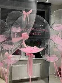 52pcs 20-Inch Pink Feather Balloons With Pink Bows, Suitable For Outdoor Photography, Valentine's Day Decor, Birthday Party, Wedding, Christmas Decor, Christmas Gift, Christmas Decoration - Pink - View 7