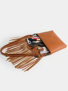 Vintage Personalized Fringed Multilayer Crossbody Bag, Suitable For Street Wear, Parties, Gatherings - Brown - View 5