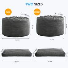 Full/Queen Size Bean Bag Chairs For Adults, 2 In 1 Bean Bag Chairs, Convertible Bean Bag With Filler For Gaming Large Foam, Bean Bags With Washable Soft Corduroy Cover For Living Room - 淺灰色 - 查看 9