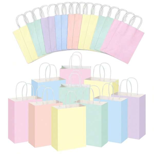1pc/6pcs/12pcs/18pcs/24pcs Fresh Macaron White Kraft Paper Tote Bag Solid Color Paper Bag Texture Simple Kraft Paper Bag All-In-One Tote Bag Universal Storage Bag Creative Gift Bag Gift Packaging