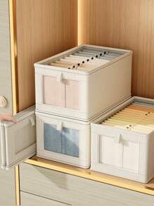 1 Pieza Caja de almacenamiento de tela de lino beige con cremallera y tapa, mantiene su hogar limpio y ordenado, caja de almacenamiento de tela portátil, contenedor de almacenamiento a prueba de humedad para ropa interior, caja de almacenamiento plegable para el armario, adecuada para ropa, pantalones, calcetines, ropa interior, perfecta para uso doméstico, bolsa para la escuela, accesorios escolares, artículos escolares