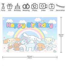 Sanrio 1 pieza de Decoración de fondo de fiesta de cumpleaños de perro blanco con arcoíris con tema de dibujos animados, decoración perfecta para ducha, dormitorio, tapicería, fotografía, cabina de fotos de 210cm x 150cm x 100cm / 100cm x 75cm