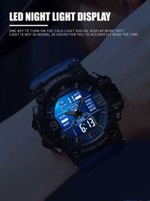 SMAEL 1 件男士户外运动手表，蓝色表带，适合户外运动和登山，50ATM 防水，闹钟计时夜光 12/24 小时，送给男朋友、丈夫、父亲的礼物 - 藍色 - 查看 3