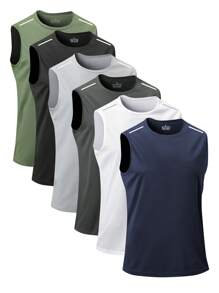 6件装男士运动无袖T恤，休闲跑步训练健身运动上衣，黑色夏季款 - 黑色 - 查看 3