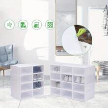 Youyijia 12x White Plastic Shoe Storage Boxes Drawer Stackable Foldable Durable Organiser
