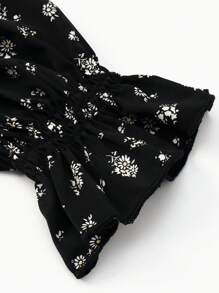 女式法式复古方领灯笼袖修身衬衫 - 黑色 - 查看 7