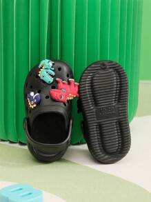Casual Comfortable Slip On Home Shoes With Cute Cartoon Charms For Boys Girls, Breathable Lightweight Non-Slip Clogs For Indoor Bathroom, All Seasons - màu đen - Xem 4