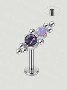 1PC Stainless Steel Internal Thread Labret Lip Ring Synthetic Opal&Rhinestones Cluster Curved Ear Cartilage Tragus Helix Daith Piercing Jewelry Unisex - Silver - View 15