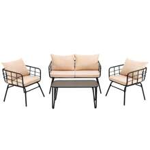 ERGOMASTER  4 PCS Patio Conversation Set Outdoor Furniture Loveseat Coffee Table 2 Chairs - Ginger - View 5