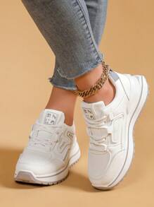 Women's Casual Sports Sneakers, New Arrivals Spring/Autumn, White Leather Upper Lace-Up Flat Shoes, Non-Slip Running Shoes, Student Travel Shoes