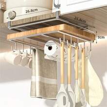 Stainless Steel Kitchen Hanging Organizer Rack With Hooks Paper Towel Dishcloth Hanging Rack Cutting Board Pot Cover Storage Shelf