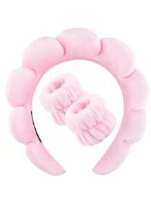 1 Pc Face Wash Band / 2 Pcs Wrist Wash Band / 3 Pcs Set Velvet Plush Swan Spa Headbands, Make Up Headbands, Face Wash Headbands, Skin Care Headbands, Bubble, Spa, Wristbands For Women And Girls