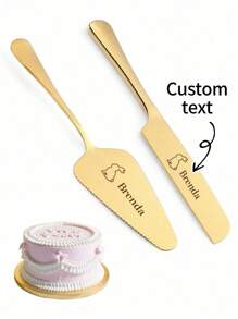 Set de 2 piezas personalizado de cuchillo y pala para cortar el pastel de bodas, con grabado personalizado del nombre y fecha, regalo único de aniversario minimalista para ella - multicolor - Ver 1