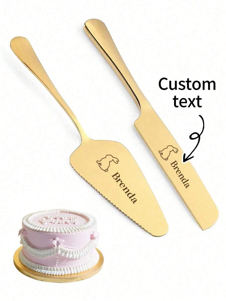 Set de 2 piezas personalizado de cuchillo y pala para cortar el pastel de bodas, con grabado personalizado del nombre y fecha, regalo único de aniversario minimalista para ella - multicolor - Ver 1