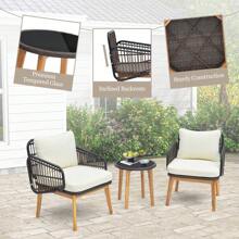 GOFLAME ERGOMASTER  3 Piece Patio Chair Set Outdoor Rattan Bistro Set With Removable Cushion - Black and White - View 7