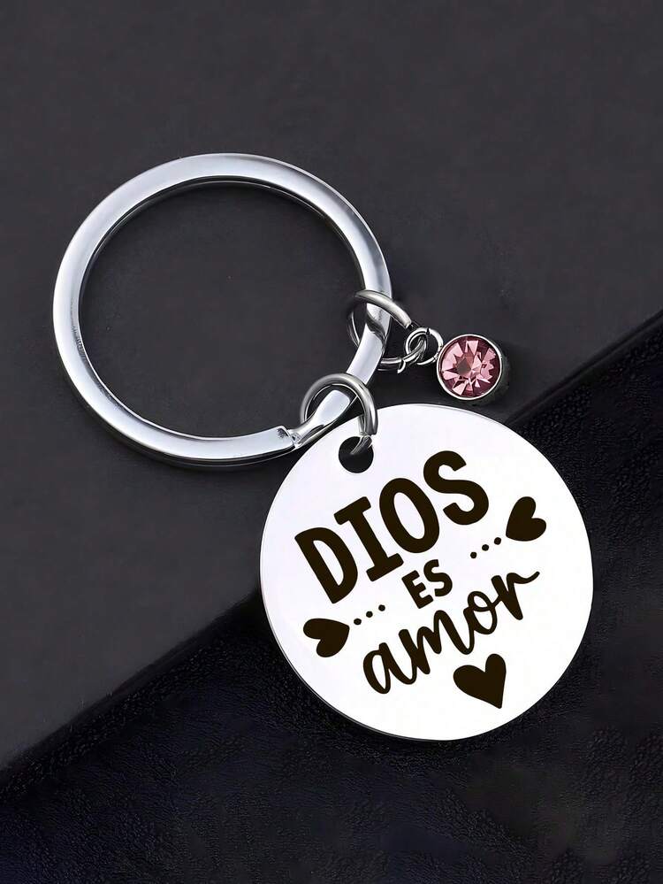 1 pieza Llavero con grabado láser con el texto en español "DIOS ES AMOR", artículo de regalo de acero inoxidable para creyentes - diamante rosa - Añade 3