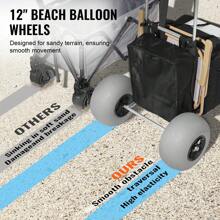 SKYSHALO Beach Cart With Big Wheels, 29.9" X 15.4", 15.4" X 15.7", 29.9" X 15.4" Or 20.1" X 14.6" Cargo Deck With 12" Balloon Wheels Or Foam Wheels With 10" PE Solid Wheels Or 9" Balloon Wheels, 69 Lbs Or 165 Lbs Load Capacity Folding Sand Cart And 27" To 44.7" Adjustable Height, Heavy Duty Beach Cart