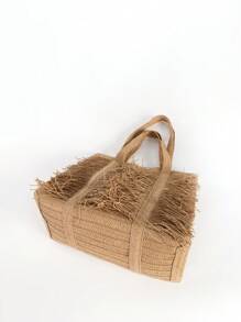 Bolso de playa grande con flecos tejidos a mano, bolso de compras de hombro para damas para viajes