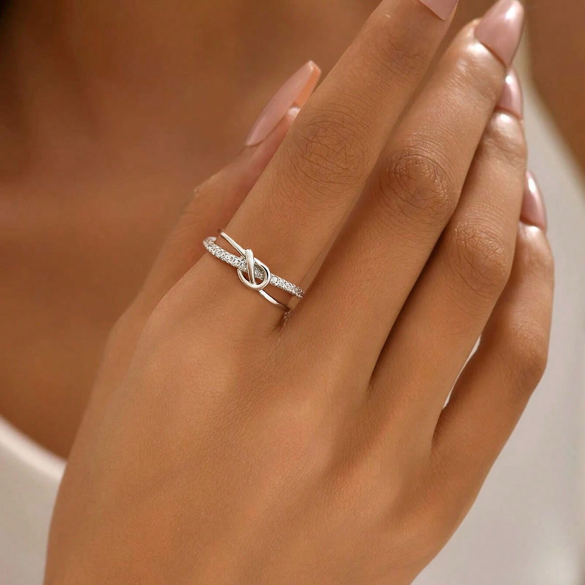 Pieza Anillo de doble capa de plata de ley 925, anillo de plata brillante y transparente clásico para mujer, estilo vintage, se puede usar como joyer
