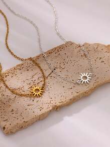 1 件精致太阳吊坠项链简约向日葵不锈钢链项链时尚珠宝配饰日常 - 太陽 - 查看 6