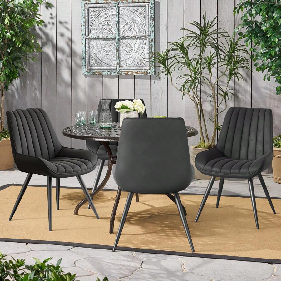 Nalupatio Modern Dining Chairs Set Of 4, Comfy Dining Room Chairs With Thick Cushions, Upholstered Fabric Kitchen Side Chairs With Metal Legs - 黑色 - 查看 1