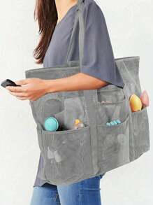 大容量网状单肩包，轻便可折叠沙滩包，便携式旅行包