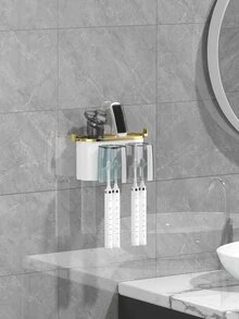 牙刷架，创意收纳架，随机杯子颜色-适用于牙刷和漱口杯壁挂式浴室收纳架