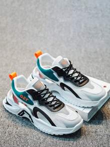 男式网眼拼布透气一脚蹬低帮系带休闲运动鞋