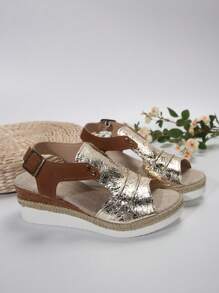 Plus Size Women Platform Wedge Casual Sandals Open Toe, Spring/Summer - Silver - View 6