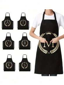 1 件 字母系列金色黑色罗马月桂冠可爱字母派对情人节派对婚礼涤纶印花围裙、厨房、浴室、家居、家居用品 - 彩色 - 查看 1