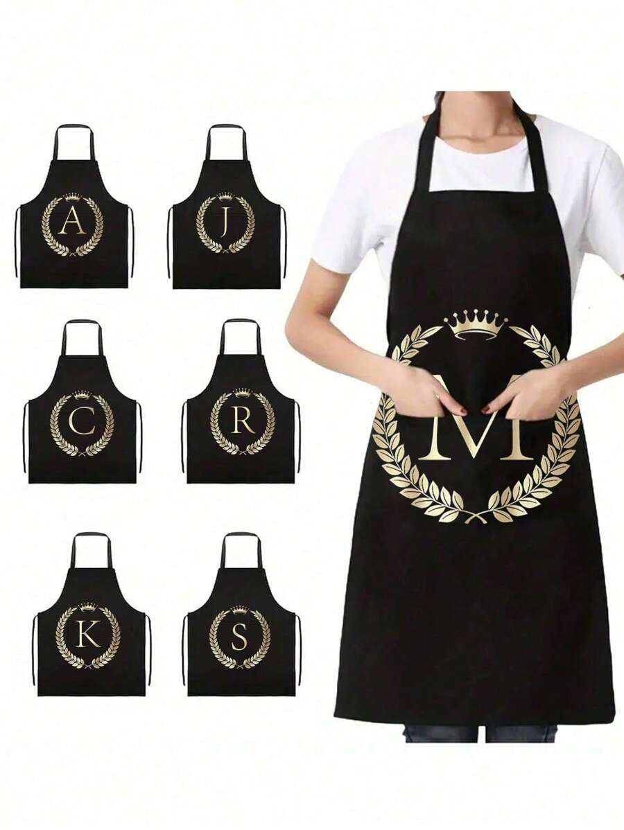 1 件 字母系列金色黑色罗马月桂冠可爱字母派对情人节派对婚礼涤纶印花围裙、厨房、浴室、家居、家居用品 - 彩色 - 查看 1