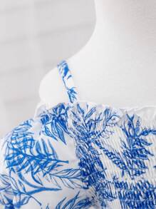 Girls Summer Vacation Style Casual Spaghetti Strap Dress - Baby Blue - View 3