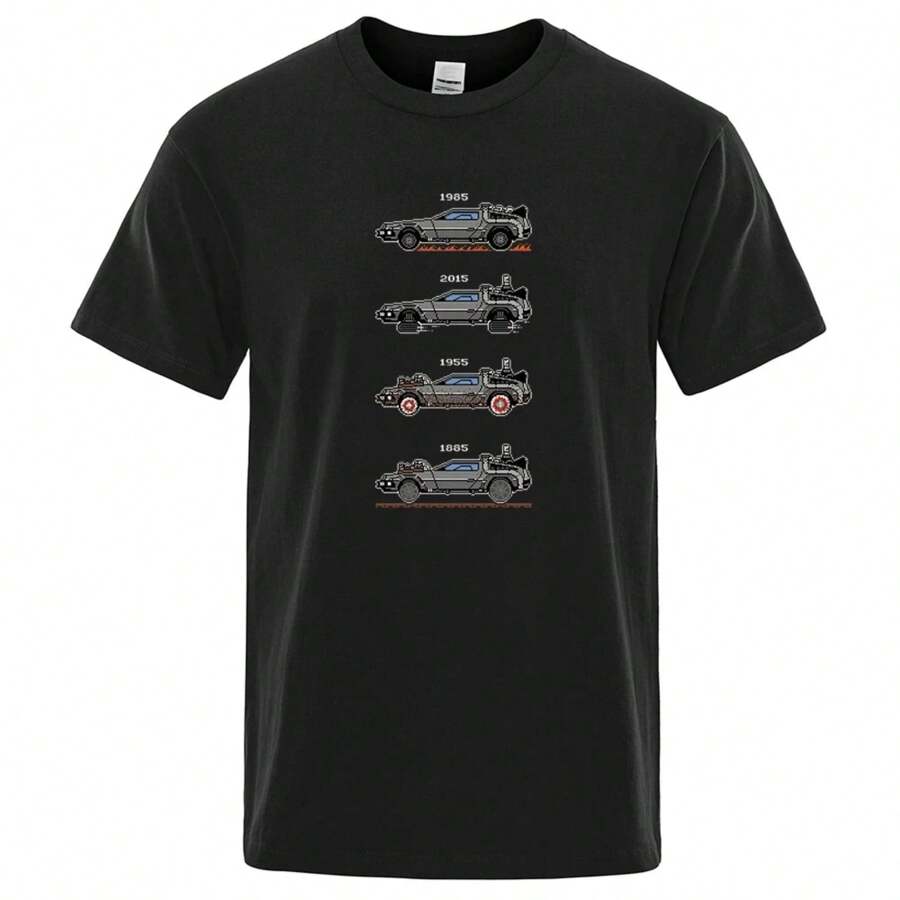 Retro Style Back To The Future Print Funny Tshirts Men Women Cotton T-Shirts - Black - View 1